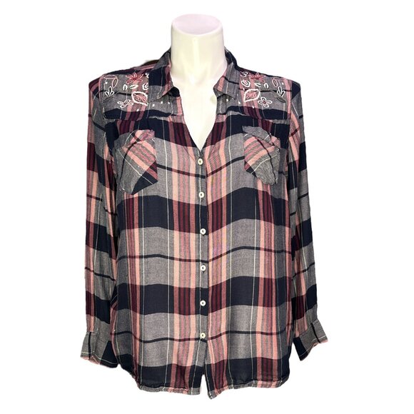 Vintage America Blues Size XL Plaid Button Front Shirt Embroidered Western Style - Picture 1 of 14